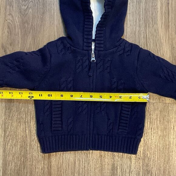 Hanna Andersson Sherpa Lined Sweater Jacket Coat Hooded Blue Size 3-6‎ months - Picture 7 of 7